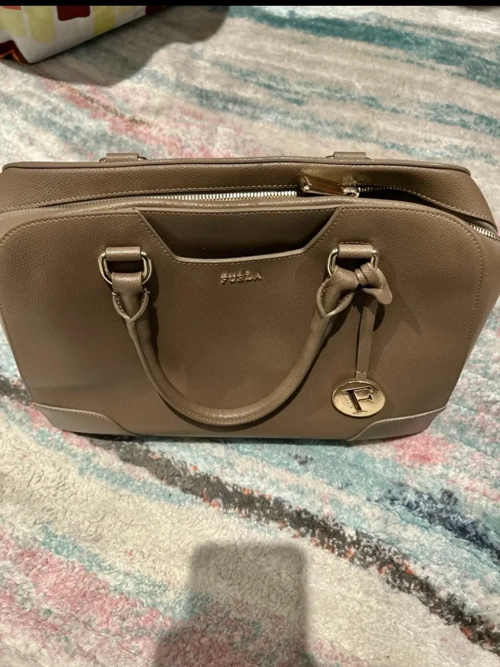 Furla Dolly Medium Pebbled Leather Satchel with Gold Charm
